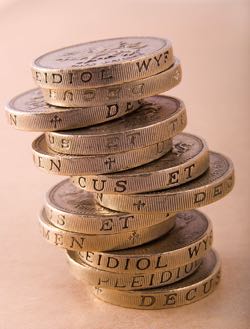 Pound coins stacked up